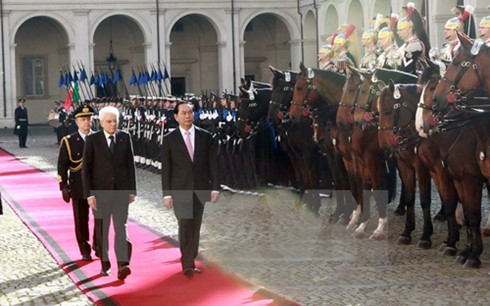 Lễ đón chính thức Chủ tịch nước Trần Đại Quang tại dinh Tổng thống Italia - ảnh 1